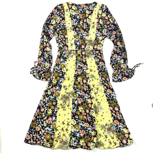 New ModCloth Unique Persona Midi Dress Yellow Navy Floral - Picture 3 of 8